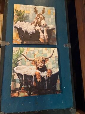 NWOT- Whimsical Farm Animal Bath Canvas Pair - Teal, Black, Cream